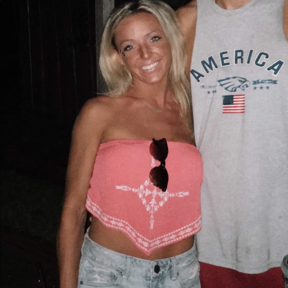 Red strapless crop top